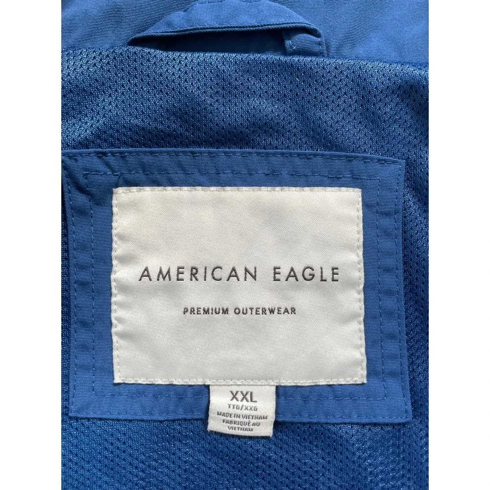 AE American Eagle‎ Mens XXL Bomber Jacket Blue Striped Cuffs Trim Lined Premium
